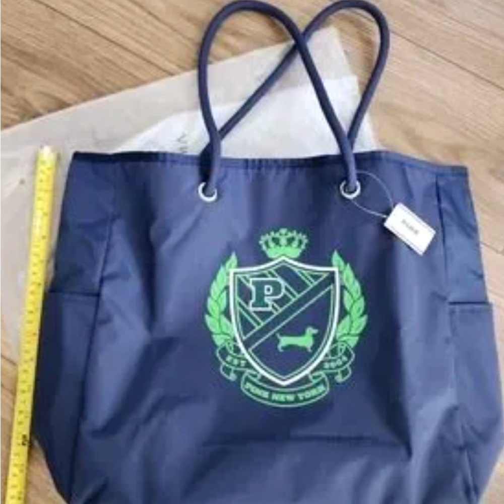 PINK Victorias Secret Tote Bag NEW Navy Blue & Green - Reversible Stripes